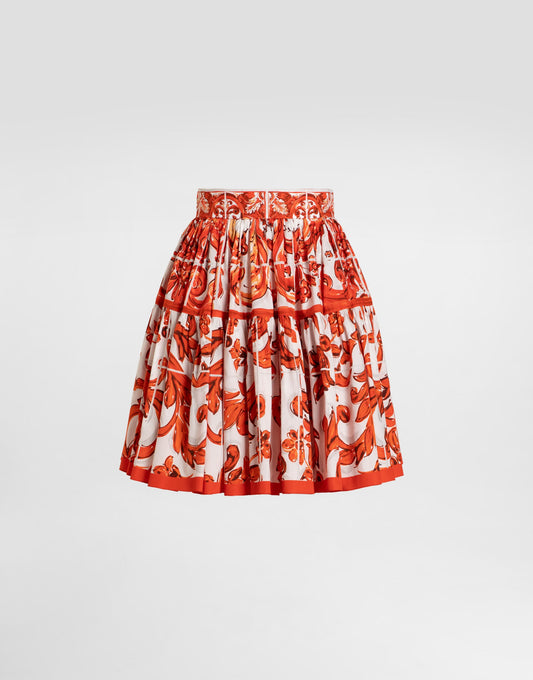 Majolica-print Poplin Short Skirt