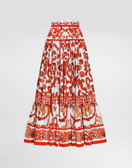 Majolica-print Poplin Long Skirt