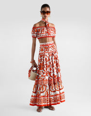 Majolica-print Poplin Long Skirt