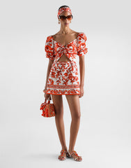 Short Poplin Dress In Majolica-print Poplin