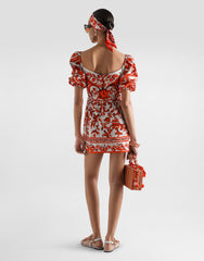 Short Poplin Dress In Majolica-print Poplin