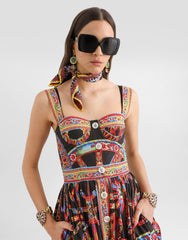Carretto-print Poplin Long Dress