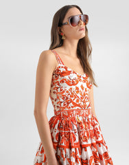 Majolica-print Charmeuse Bustier Top
