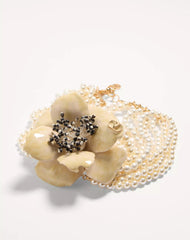 Fleur Lumineuse Necklace In Metal, Enamel, Pearls And Fabric