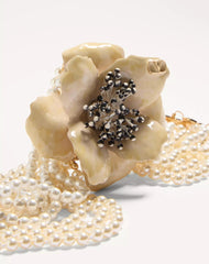 Fleur Lumineuse Necklace In Metal, Enamel, Pearls And Fabric
