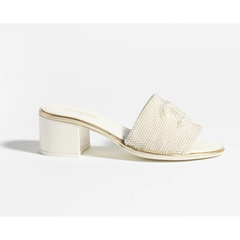 Chanel 20P Pearl Embellished CC Logo Slide Sandals