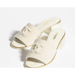 Chanel 20P Pearl Embellished CC Logo Slide Sandals