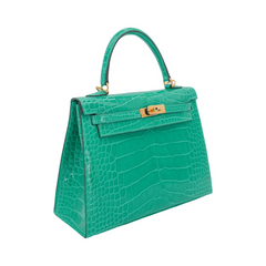 Hermes Kelly 25cm Vert Jade Croco GHW