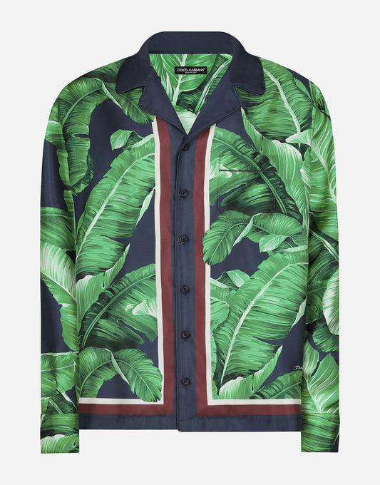 Banana-Tree-Print Silk Shirt