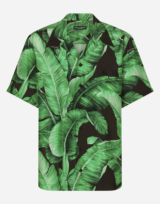 Silk Hawaiian Shirt With Banana Tree Print