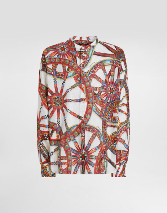 Carretto-print Linen Shirt