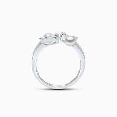 Baby Glitz 18K Gold Akoya Pearl and Multi Diamond Open Ring