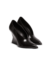 Shiny Lambskin Wedge Pumps