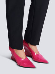 Shiny Lambskin Wedge Pumps