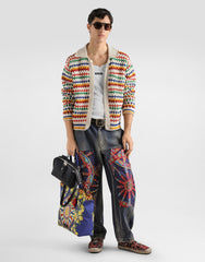 Cotton Denim Trousers With Carretto-print Applications