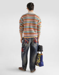 Cotton Denim Trousers With Carretto-print Applications