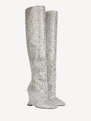 Wedge Thigh-high Satin Boots With Crystals