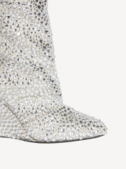 Wedge Thigh-high Satin Boots With Crystals