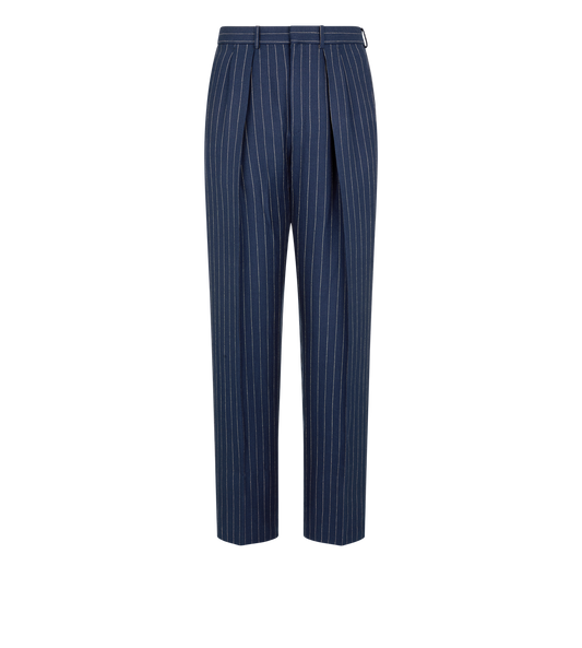 Wool Silk Linen Hopsack Stripe Double Pleat Pant