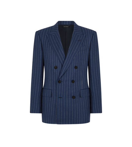 Wool Silk Linen Hopsack Stripe Jacket