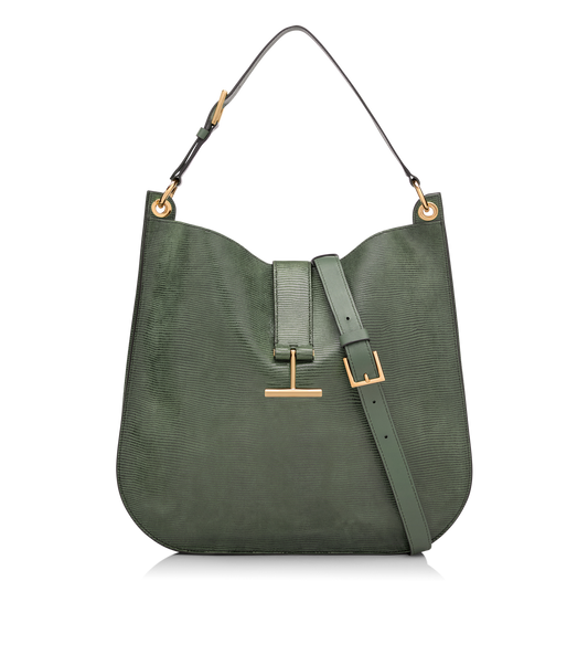 Lizard-Effect Suede Leather Tara Large Crossbody