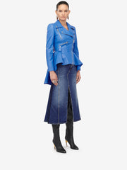 Women's Peplum Leather Jacket in Lapis Blue