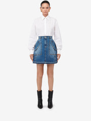 Women's Denim Mini Skirt in Washed Blue