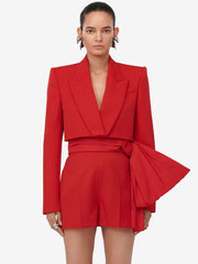 Women's Cropped Tuxedo Jacket in Lust Red