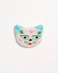 Le Chat De La Maison Brooch In Jacquard Fabric With Resin Bead Embroidery