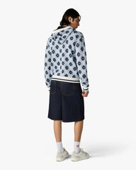Blue Merino Monogram Zip‑up Hooded Sweatshirt