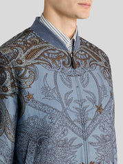 Wool-blend Jacquard Bomber Jacket With Placed Pegaso Motif