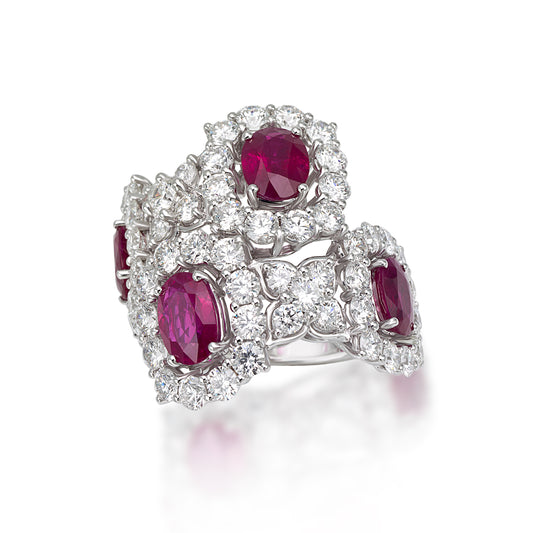 Chandelier diamond and ruby ring