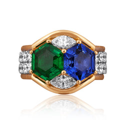 Xpandable™ diamond, sapphire and emerald ring