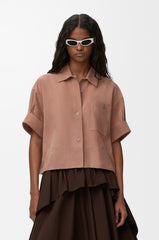 Short Sleeve Shirt In Suede Goatskin