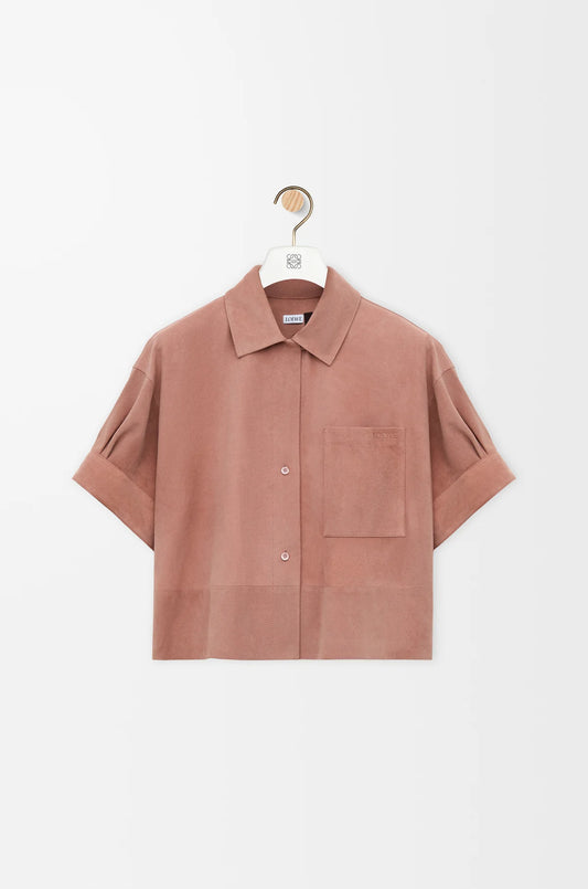 Short Sleeve Shirt In Suede Goatskin