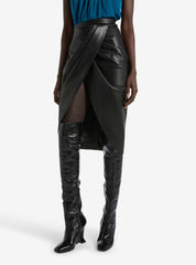Draped Lambskin Midi Skirt