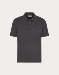 Stretch Cotton Polo Shirt With Metallic V Detail
