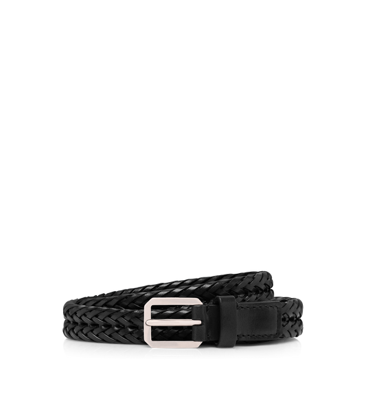 Woven Leather Beveled Buckle Belt