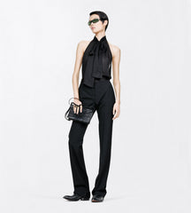Tf Monogram Silk Chiffon Halterneck Lavalliere Top With Open Back
