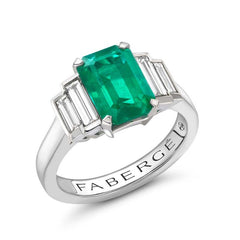Colours of Love White Gold Emerald Cut Emerald & Baguette Step Down Ring