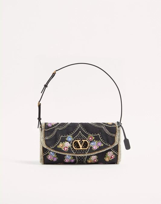 Valentino Garavani DeVain Small Embroidered Shoulder Bag