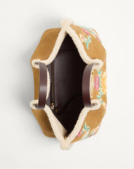 Valentino Garavani Medium Shopping Bag In Embroidered Suede With Sheepskin Lining