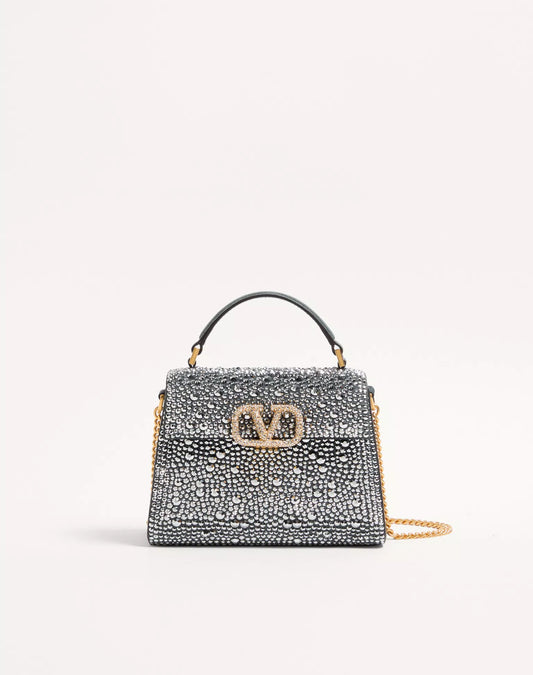 Valentino Garavani Mini Vsling Handbag With Rhinestones And Jewel Logo