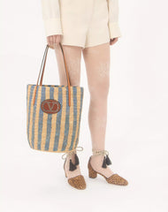 Valentino Garavani Striped Raffia Shopping Bag