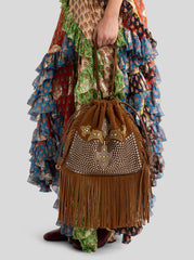 Medium Suede Kalispera Bag With Studs And Fringes