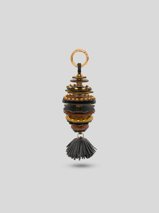 Leather Charm With Discs And Tassel