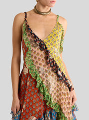 Silk Mini Dress With Ruffles And Tie-inspired Motif