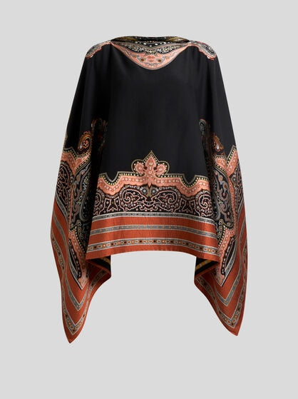 Silk-blend Poncho Top With Fil-coupé Embroidery