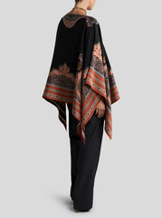 Silk-blend Poncho Top With Fil-coupé Embroidery