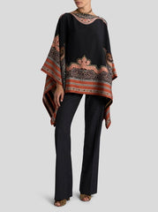 Silk-blend Poncho Top With Fil-coupé Embroidery